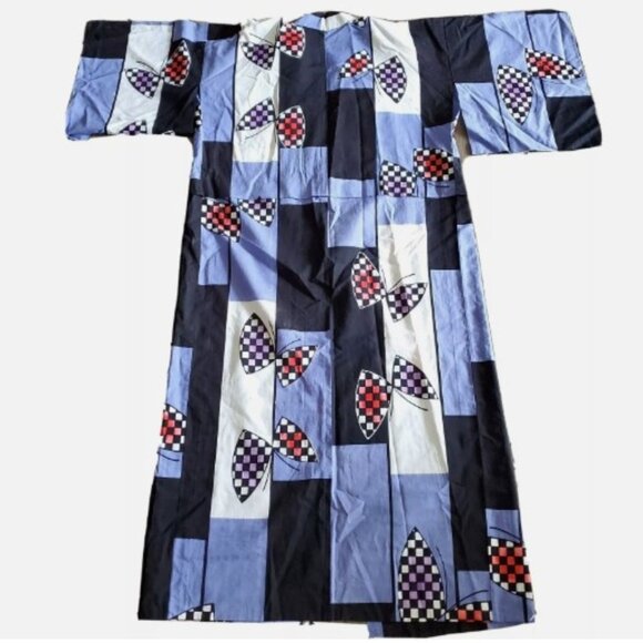 Vtg Handmade Kimono Abstract Flag Japanese Yukata Urushi Haori Jacket Cotton - Picture 4 of 10